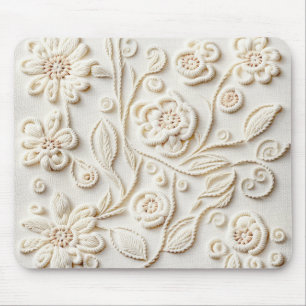 Mousepad Design Floral bordado de marfim