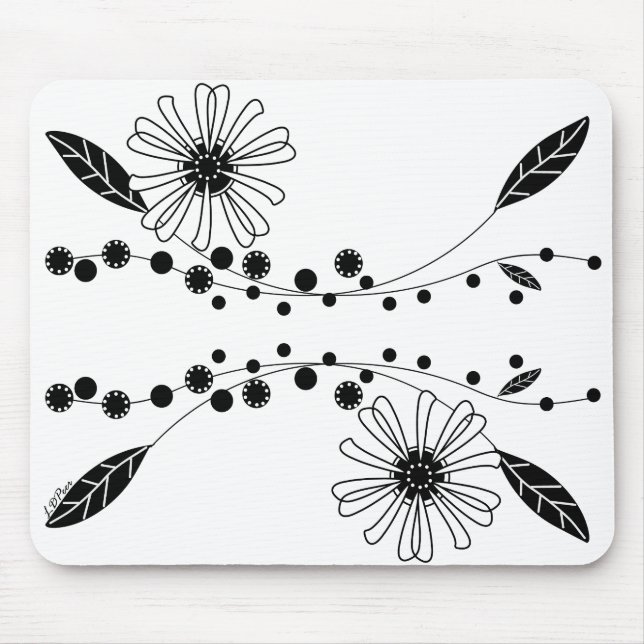 Mousepad Design Floral Branco e Preto (Frente)