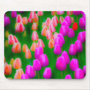 Mousepad Design floral de tulipas cor-de-rosa e laranja