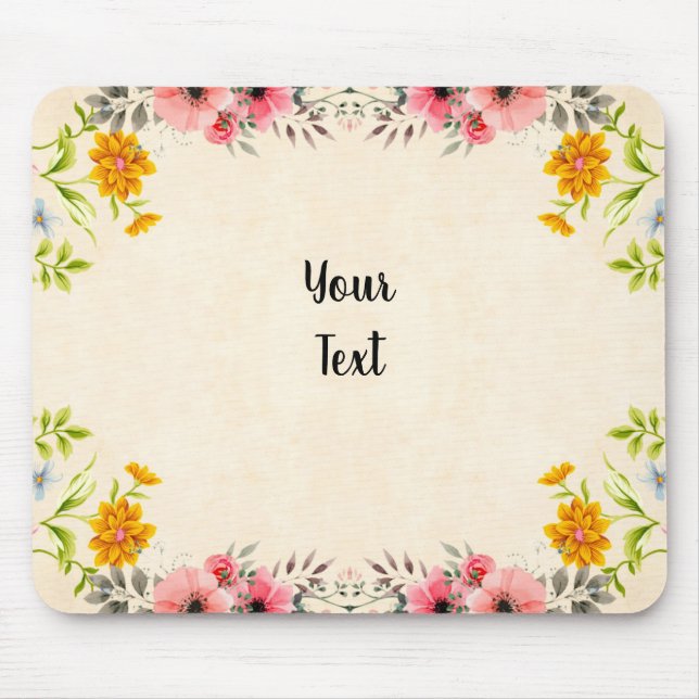 Mousepad design floral elegante com o seu texto (Frente)