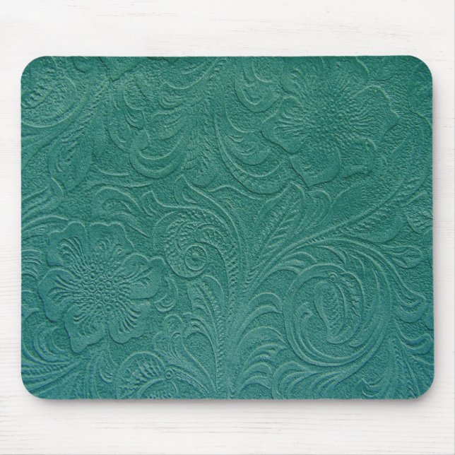 Mousepad Design Floral Emboscada De Couro Verde (Frente)