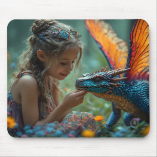 Mousepad Design Fofo de Dragão Azul Fada