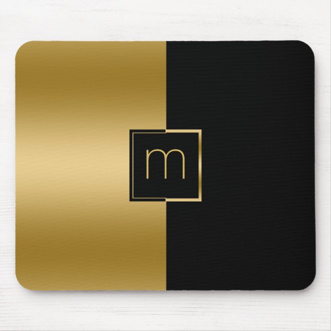 Mousepad Design Geométrico Elegante Dourado e Preto (Frente)