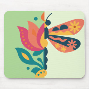 Mousepad design gráfico de inseto e flor divertido