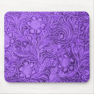Mousepad Design gravado floral do olhar de couro roxo