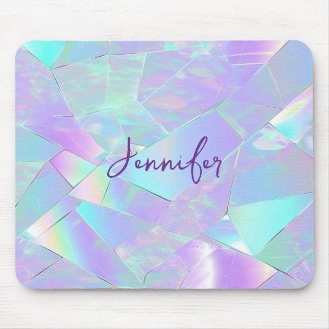 Mousepad Design Iridescente Azul e Roxo, Nome em Script (Frente)