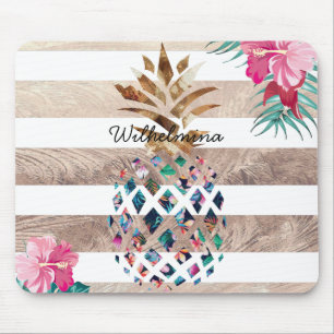 Mousepad Design listrado do abacaxi ouro floral