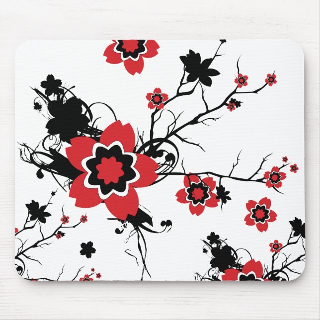 Mousepad Design vermelho de Sakura da flor de cerejeira (Frente)