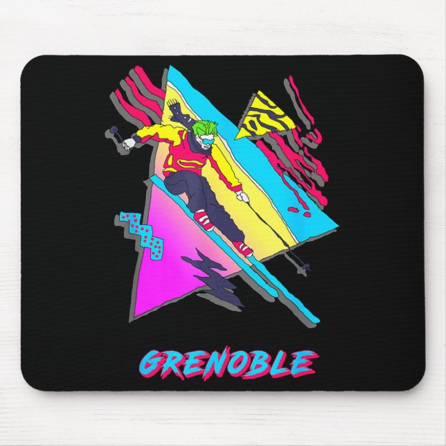 Mousepad Design vibrante de esqui com grenoble texto esqui (Frente)