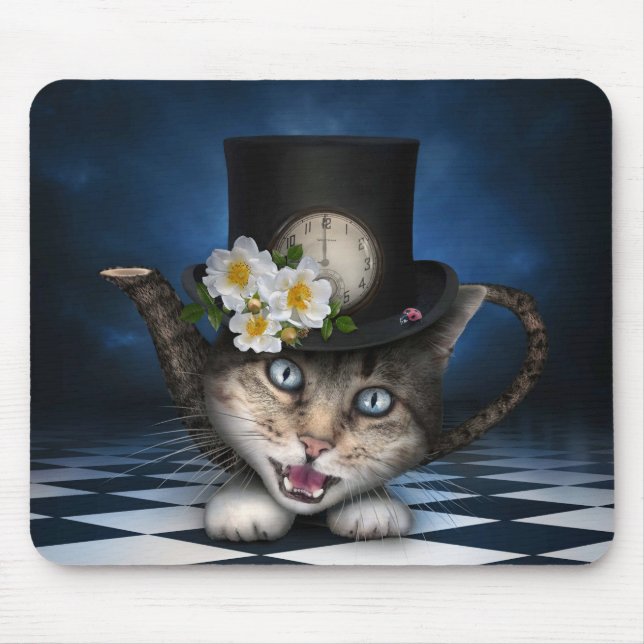 Mousepad Design Whimsical Teapot Gato Mad Hatter (Frente)