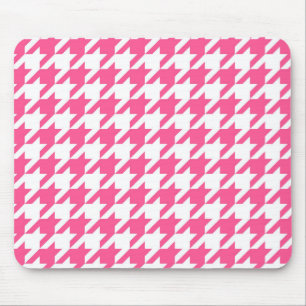 Mousepad Design Xadrez Houndstooth Rosa Branco
