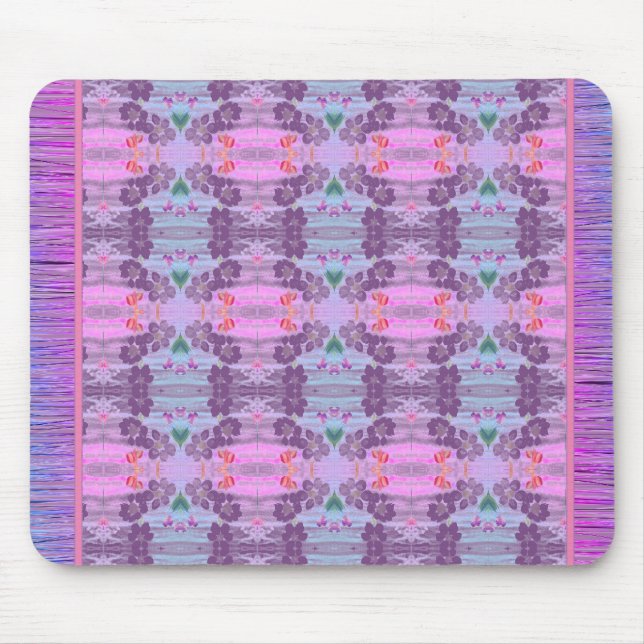Mousepad Designer De Padrões Flores Rosa E Roxo (Frente)
