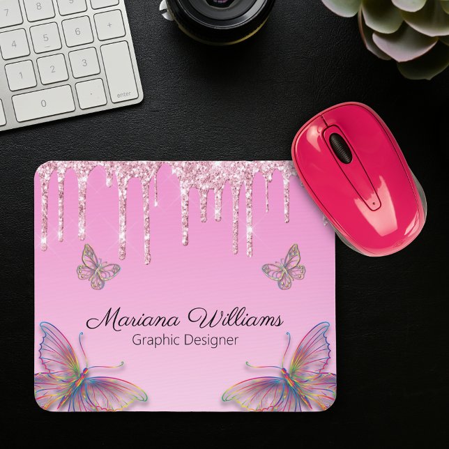 Mousepad designer gráfico de borboletas rosa (Criador carregado)