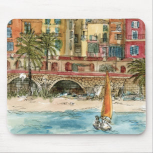 Mousepad Destinos Praia e Edifícios de Watercolor