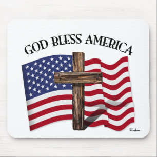 Mousepad DEUS ABENÇOE A AMÉRICA com cruz robusta e bandeira