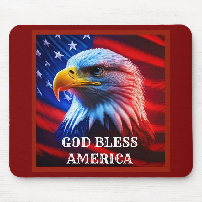 Mousepad Deus abençoe América EUA Flag Bald Eagle (Frente)