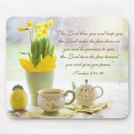 Mousepad Deus Abençoe Você Bíblia Verse Tea Party Daffodils