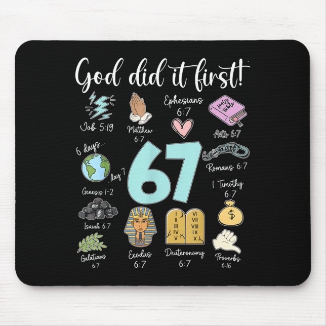 Mousepad Deus Engraçado Fez Primeiro 67 Meme Jesus Cristão  (Frente)