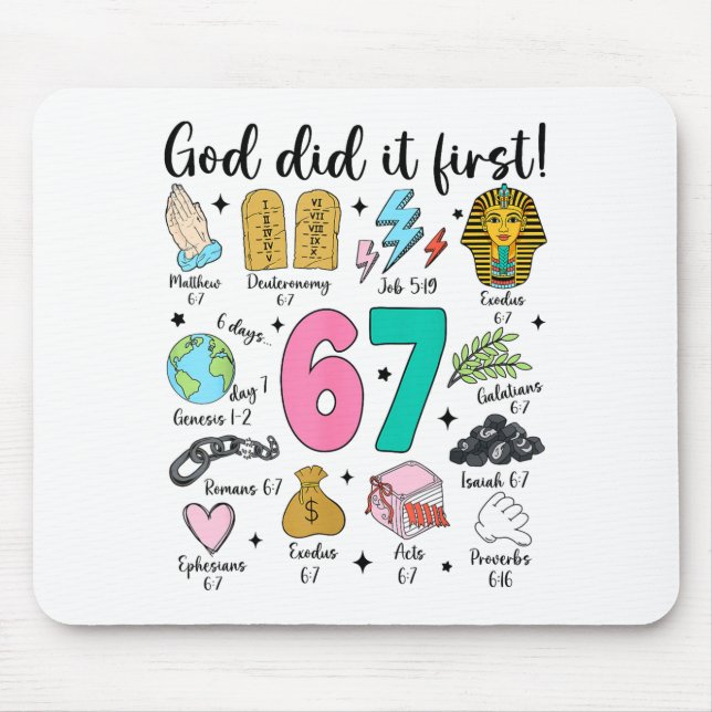 Mousepad Deus Fez Primeiro 67 Seis Sete Meme Jesus Cristo B (Frente)