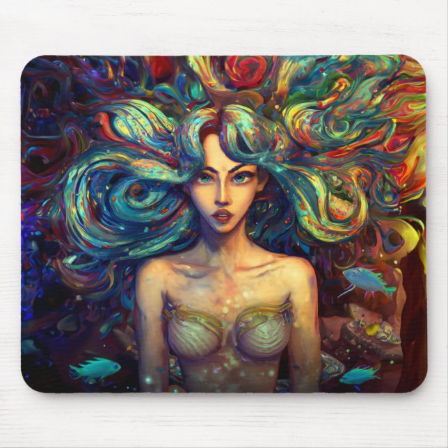 Mousepad Deusa do Mar das Sereias Ninfa Siren Arte Submarin (Frente)