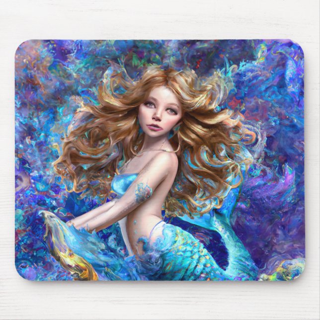 Mousepad Deusa do Mar das Sereias Ninfa Siren Arte Submarin (Frente)