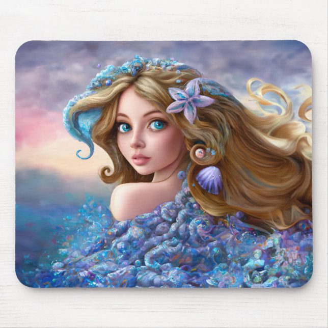 Mousepad Deusa do Mar das Sereias Ninfa Siren Arte Submarin (Frente)