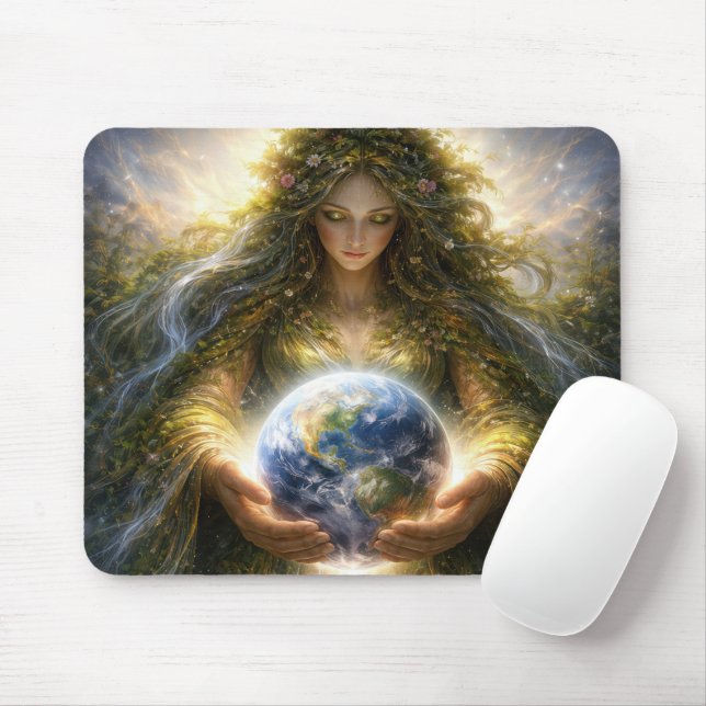 Mousepad Deusa Gaia Segurando Gentilmente o Planeta Terra (Com mouse)