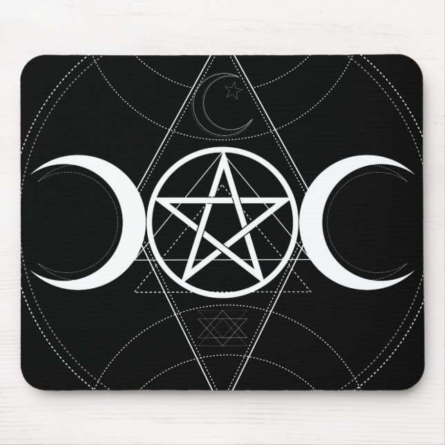 Mousepad Deusa Tripla Lua Pentagrama Preto & Branco Wicca (Frente)