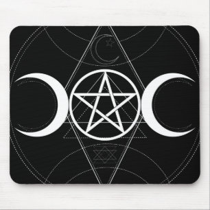 Mousepad Deusa Tripla Lua Pentagrama Preto e Branco Wicca