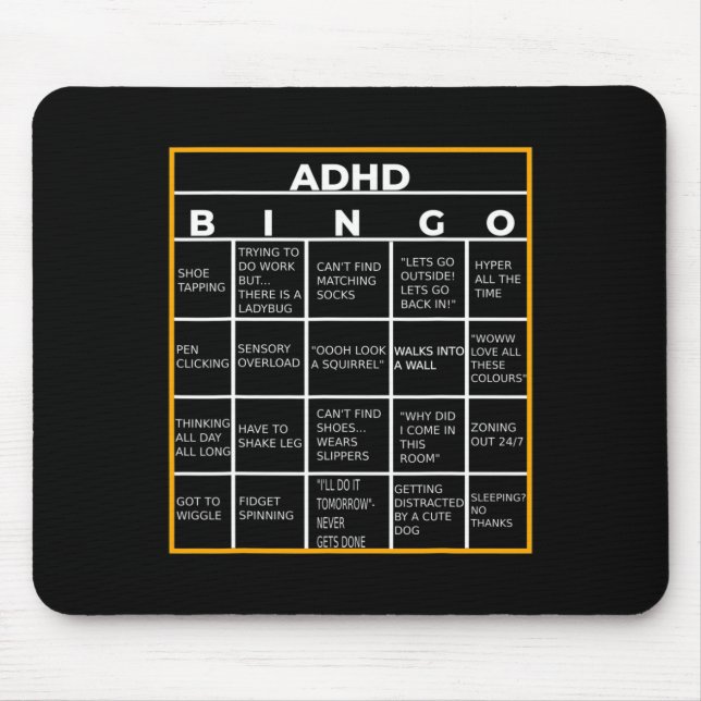 Mousepad Dia da Consciência da Saúde Mental Adhd Bingo - Pr (Frente)