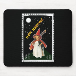 Mousepad Dia das Bruxas - Menina com Vassoura e Gato Preto