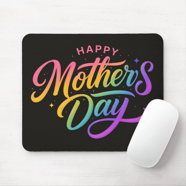 Mousepad Dia das Mães Colorido Feliz Caligrafia Arco-íris | (Com mouse)