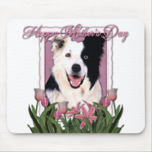 Mousepad Dia das mães - tulipas cor-de-rosa - border colli