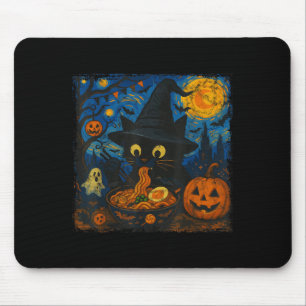 Mousepad Dia de as Bruxas engraçado Negro Gato Comendo Rame