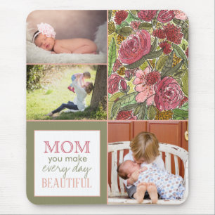 Mousepad Dia de as mães de Colagem de Fotos das Flores de