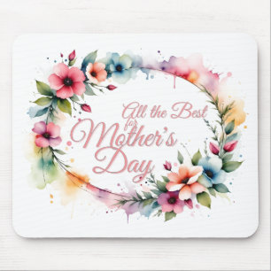 Mousepad Dia de as mães Watercolor Floral Wreath a rosa V2.