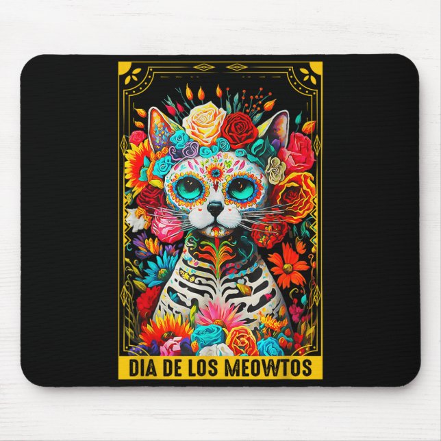 Mousepad Dia De Los Meowtos Sugar Skull Cat Gift  (Frente)