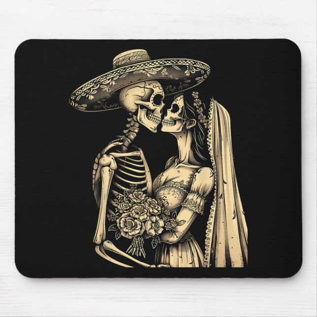 Mousepad Dia De Muertos Sugar Skull Casal Skeleton Bride W (Frente)