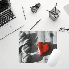 Mousepad Dia de os namorados de Coração Vermelho com Tulipa