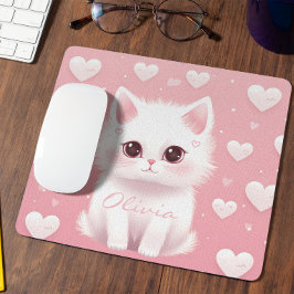 Mousepad Dia de os namorados de Gatinho Cachorro Branco Per