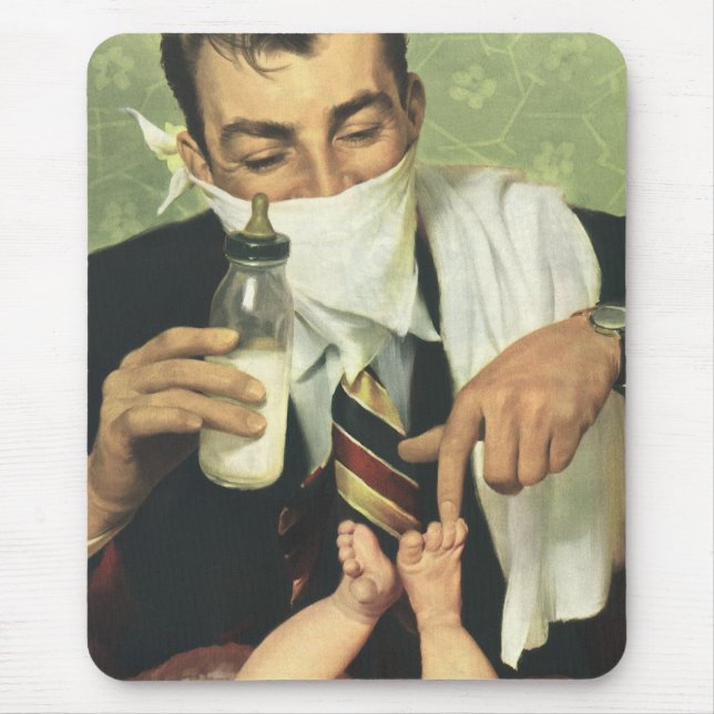 Mousepad Dia de os pais, Pai Dando uma garrafa ao bebê (Frente)