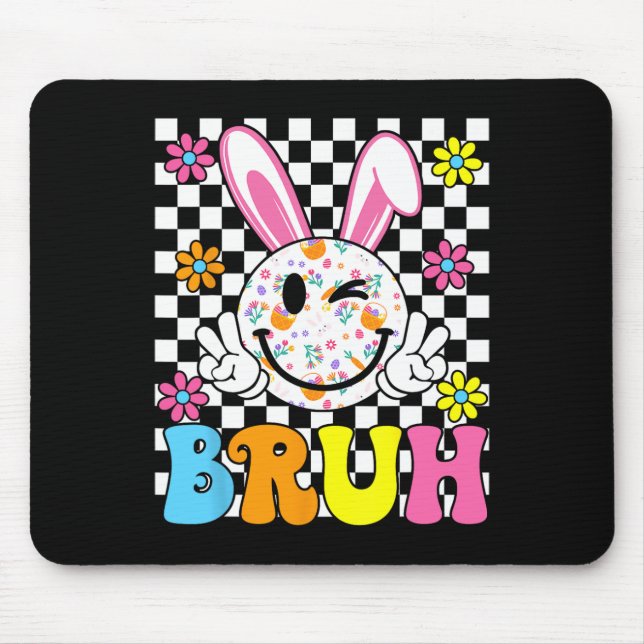 Mousepad Dia de Páscoa Bruh Coelho Engraçado Ovos Rosto Sor (Frente)