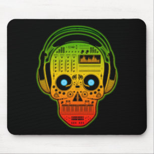 Mousepad Dia de Rasta do morto, crânio DJ do açúcar com