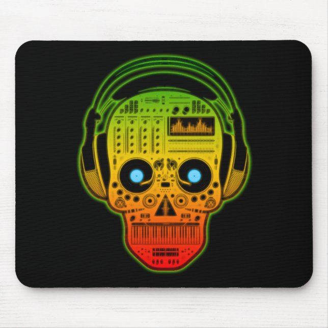 Mousepad Dia de Rasta do morto, crânio DJ do açúcar com (Frente)