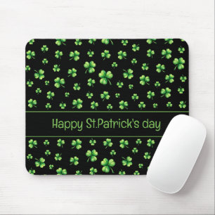 Mousepad Dia de São Patrício Aquarela Trevo em preto