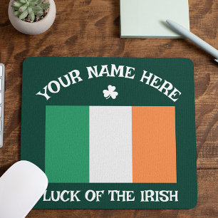 Mousepad Dia de São Patrício Bandeira da Irlanda Nome Perso