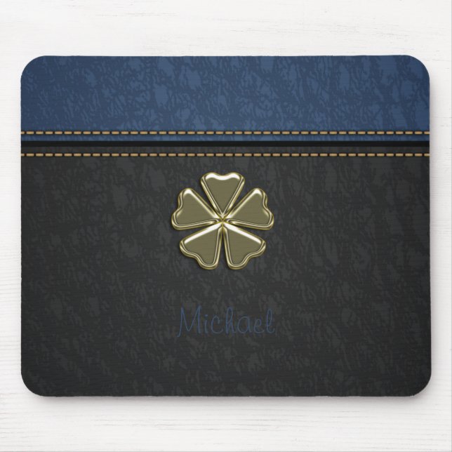 Mousepad Dia de São Patrício Shamrock, Couro Azul (Frente)