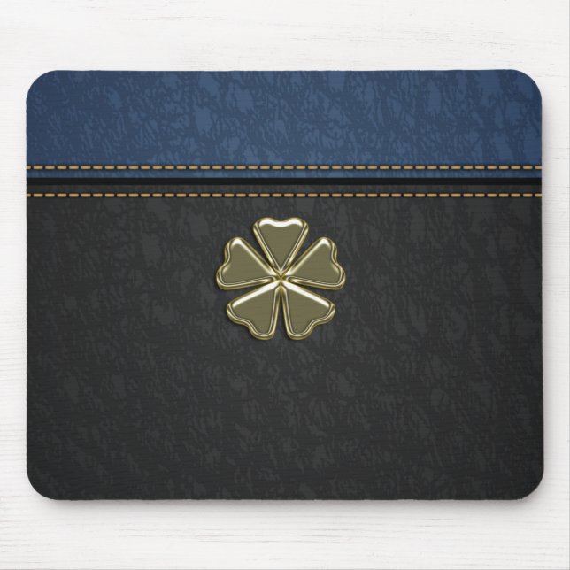 Mousepad Dia de São Patrício Shamrock, couro preto azul (Frente)