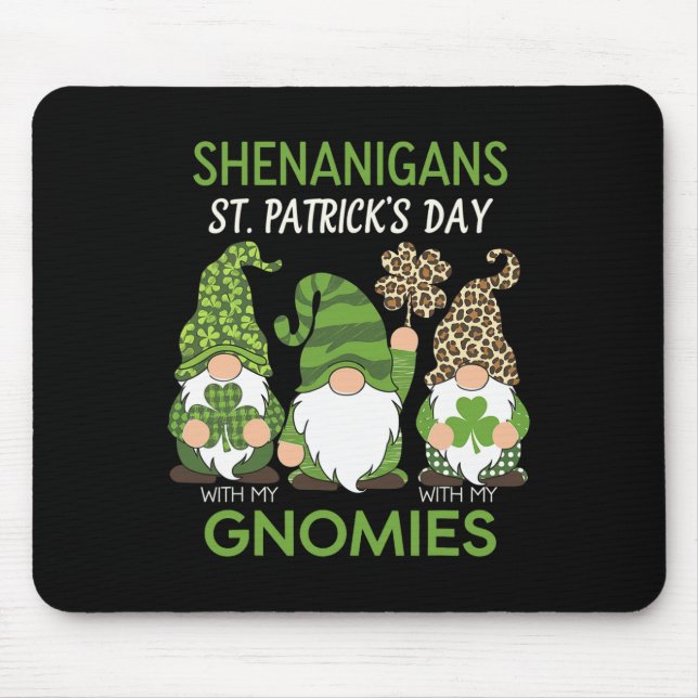 Mousepad Dia de São Patrício Shamrock Sortudo Leopardo Gnom (Frente)