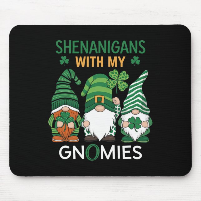 Mousepad Dia de São Patrício Shamrock Sortudo Leopardo Gnom (Frente)